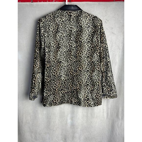 1990s Faux Leopard Fur Jacket With Leather Collar Large Mob Wife - Picture 4 of 4